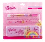 Metalowy piórnik szkolny Barbie wiosenna - zestaw szkolny 4 elementy