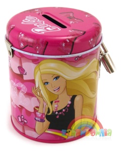 Metalowa skarbonka z kluczykiem Barbie