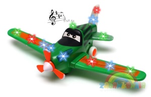 Samolot zielony na baterie z napędem - światło dźwięk 38cm