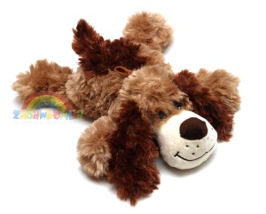 uśmiechnięty piesek leżący w sam raz do przytulania