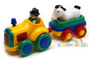 Kolorowy traktorek z napędem traktorzystoą i konikiem