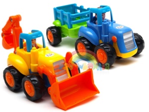 Dwa traktorki - koparka i traktorek z przyczepką z napędem