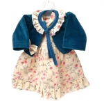 sukienka ecru z zielonym bolerkiem dla lalki 36-43cm