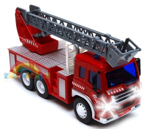duży wóz strażacki ze światłami i wysuwaną drabiną