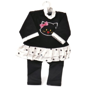 sukienka czarna z kotkiem dla lalki 36-43cm