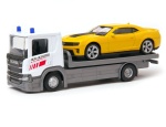ciężarówka Scania P320 laweta 1:64 + Chevrolet Camaro ZL1 model WELLY 
