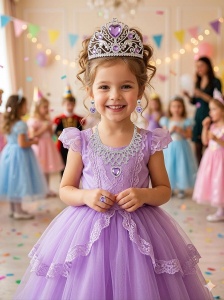 liliowy komplet diadem klipsy kolczyki księżniczki klejnoty tiara 