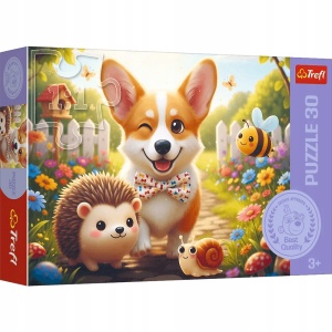 TREFL puzzle 30 Corgi w ogrodzie z jeżem pies i jeż