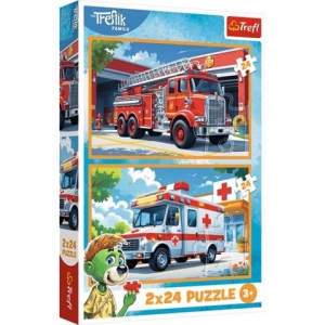 Puzzle Trefl 2w1 2x 24 elementy Wóz Strażacki i Karetka Pogotowia