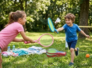 kolorowy badminton dla dzieci z piłką i lotką w pokrowcu