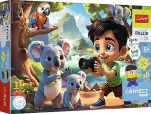 Trefl 70 elementów Connect Luck  klocki + puzzle Podróżnik Luck i koale