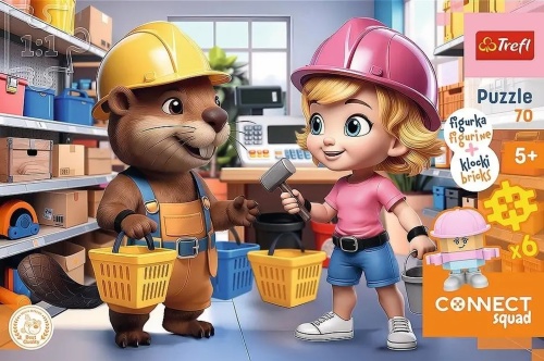 Trefl 70 elementów Connect Luck klocki + puzzle Bóbr i Sue