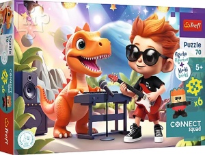 Trefl 70 elementów Connect Luck  klocki + puzzle Dinozaur i Joe