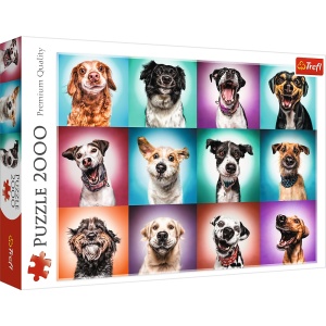 Trefl Puzzle 2000 portrety psów  - kolaż z piskami pies i jego portrety