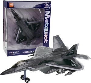 metalowy samolot wojskowy F-22 Raptor z dźwiękiem i światłami w pudełku