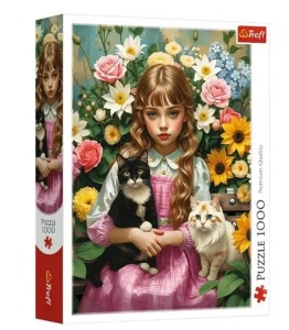 Trefl puzzle Puzzle 1000 elementów Dziewczyna z kotami - koty i kwiaty