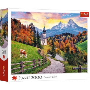 Trefl Puzzle 2000 Bawarskie Alpy - jesień  - wiejski pejzaż i kościół