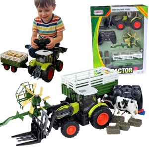 Traktor zdalnie sterowany na radio RC przyczepa i zgrabiarka