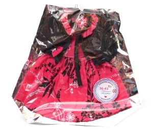 czerwona sukienka z granatowym bolerkiem dla lalki 43-46cm